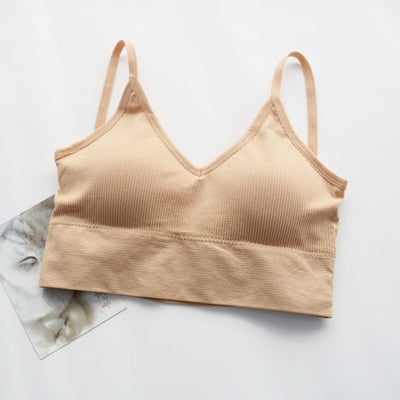 Frauen Tank Top Bralette Baumwolle Unterwäsche nahtlose Rohr Crop Top weiblich rückenfrei Dessous feste Farbe Camisole abnehmbar gepolstert