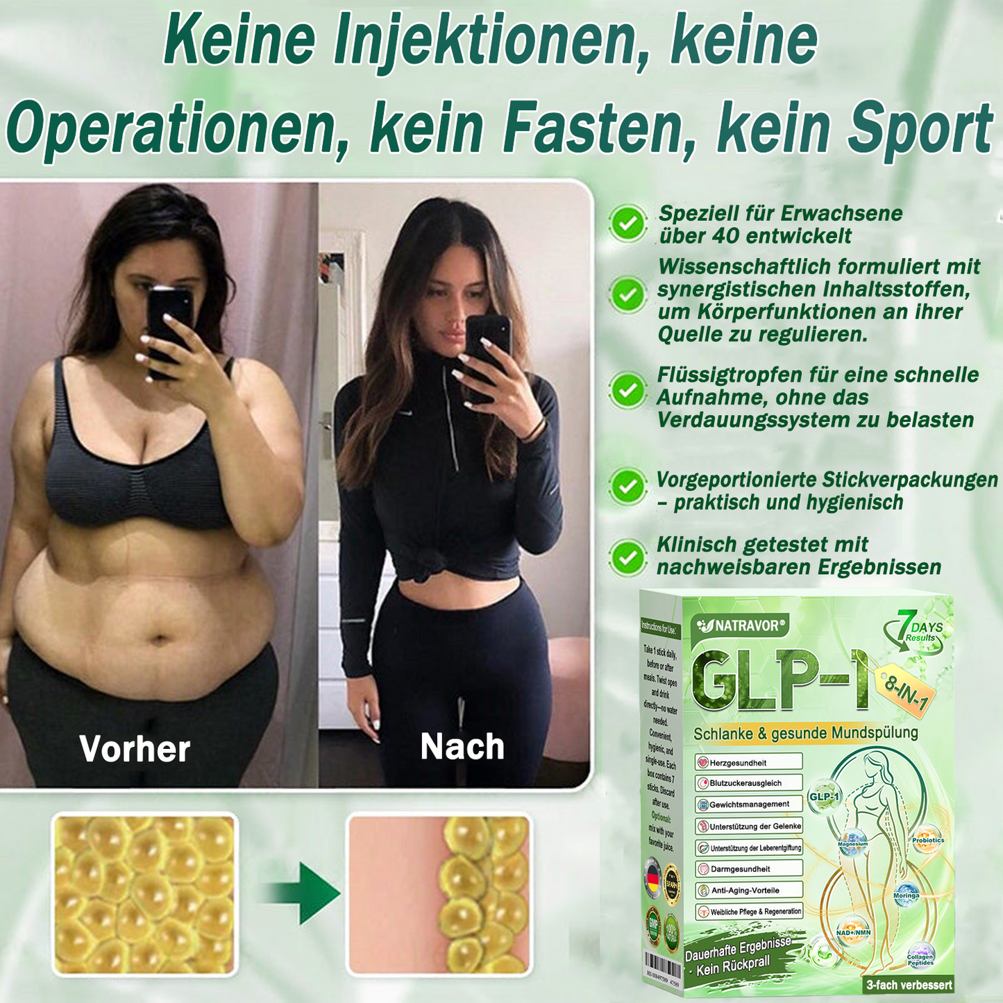 BfArM-Shop | Natravor® 8-in-1 Orallösung – Mit 100 Mrd. aktiven Probiotika ✅ Unterstützt Gewichtsmanagement, Herz, Darm & Frauengesundheit, strafft die Haut und steigert die Energie.