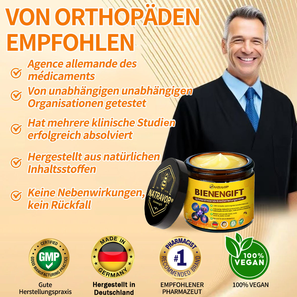 Natravor® Bienengift Schmerzlinderungs-Knochenheilungs-Creme🐝🐝(Speziell für ältere Erwachsene & DGOU empfiehlt)