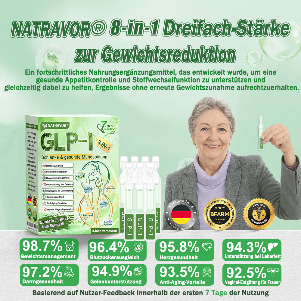 BfArM-Shop | Natravor® 8-in-1 Orallösung – Mit 100 Mrd. aktiven Probiotika ✅ Unterstützt Gewichtsmanagement, Herz, Darm & Frauengesundheit, strafft die Haut und steigert die Energie.