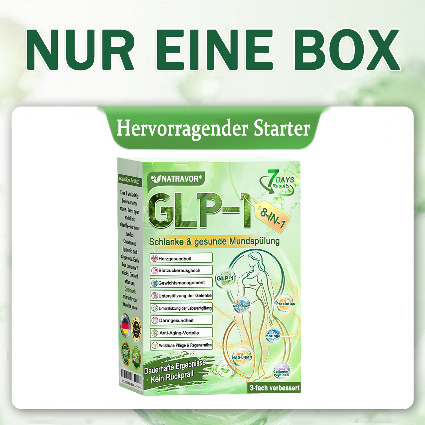 BfArM-Shop | Natravor® 8-in-1 Orallösung – Mit 100 Mrd. aktiven Probiotika ✅ Unterstützt Gewichtsmanagement, Herz, Darm & Frauengesundheit, strafft die Haut und steigert die Energie.