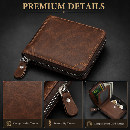 Vintage Zip-Around Men’s Wallet – Compact PU Leather Wallet