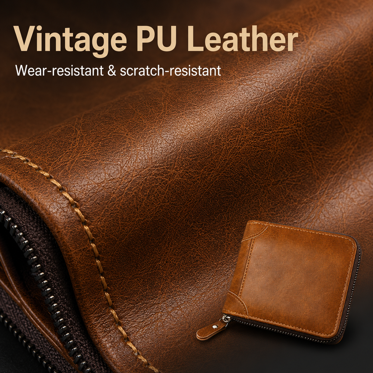 Vintage Zip-Around Men’s Wallet – Compact PU Leather Wallet