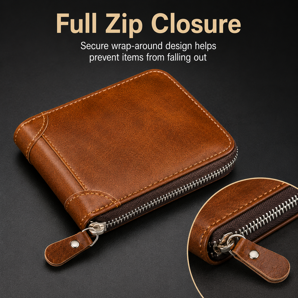 Vintage Zip-Around Men’s Wallet – Compact PU Leather Wallet