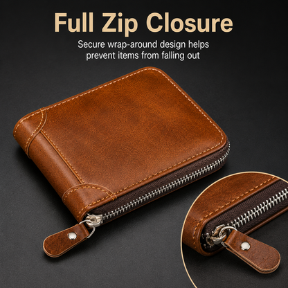 Vintage Zip-Around Men’s Wallet – Compact PU Leather Wallet