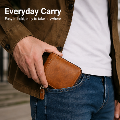 Vintage Zip-Around Men’s Wallet – Compact PU Leather Wallet