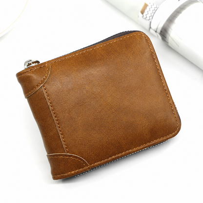 Vintage Zip-Around Men’s Wallet – Compact PU Leather Wallet