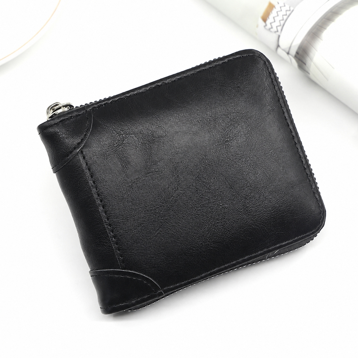 Vintage Zip-Around Men’s Wallet – Compact PU Leather Wallet