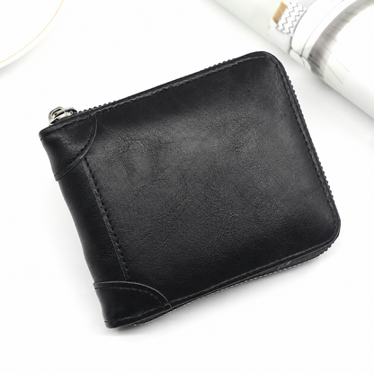 Vintage Zip-Around Men’s Wallet – Compact PU Leather Wallet