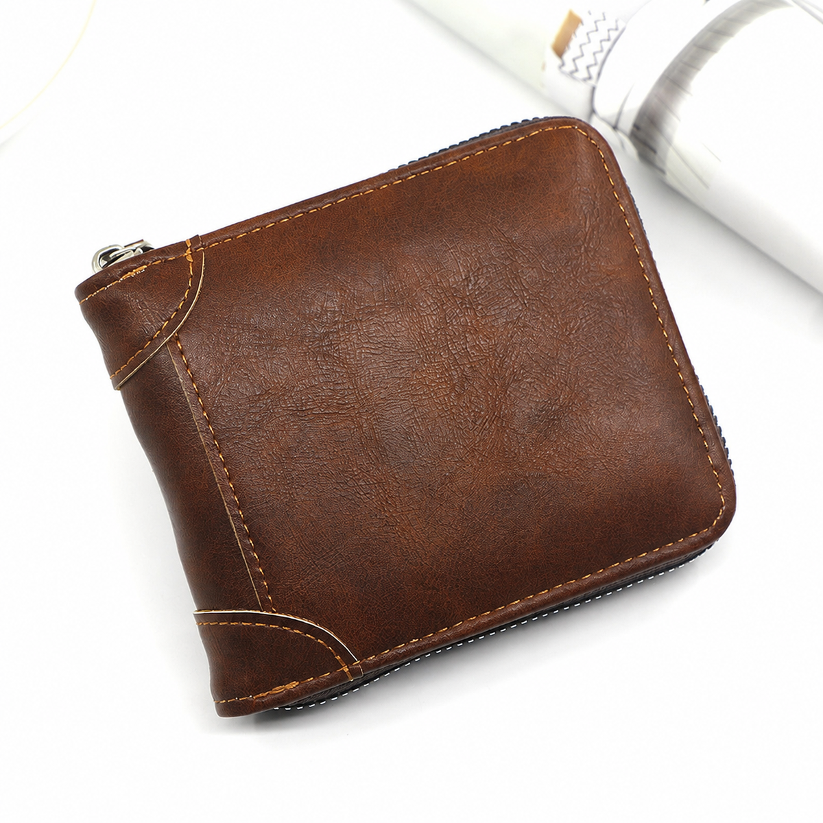 Vintage Zip-Around Men’s Wallet – Compact PU Leather Wallet