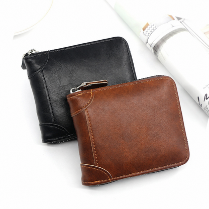 Vintage Zip-Around Men’s Wallet – Compact PU Leather Wallet
