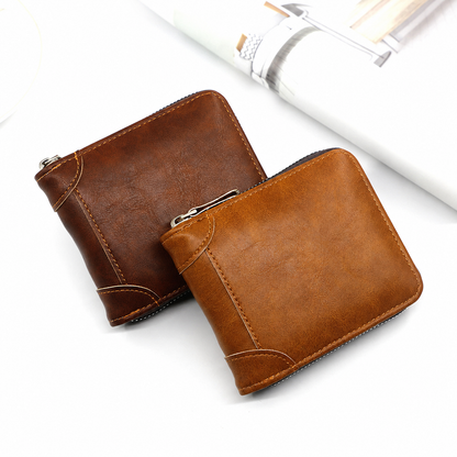 Vintage Zip-Around Men’s Wallet – Compact PU Leather Wallet