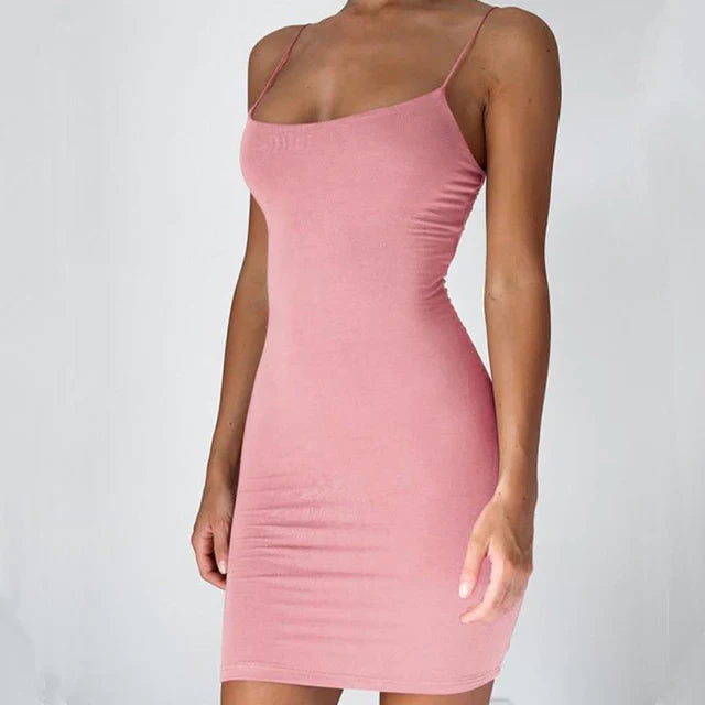 Sexy Spaghetti Strap Mini Kleid 2022 Sommer Frauen Bodycon Club Party Kleider Weibliche Camisole Solid Schwarz Weiß Scheide Sundress