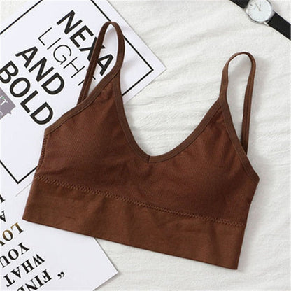 Frauen Tank Top Bralette Baumwolle Unterwäsche nahtlose Rohr Crop Top weiblich rückenfrei Dessous feste Farbe Camisole abnehmbar gepolstert