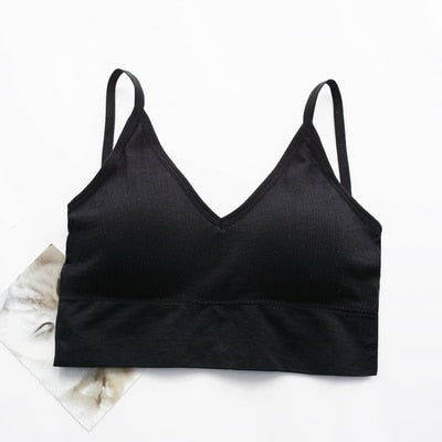 Frauen Tank Top Bralette Baumwolle Unterwäsche nahtlose Rohr Crop Top weiblich rückenfrei Dessous feste Farbe Camisole abnehmbar gepolstert
