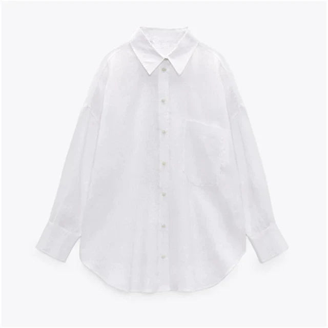 PB& ZASpring 2022 Frauen' s Vielseitige Langarm Revers Front Patch Taschen Seitenschlitz Saum geknöpfte Verschluss Leinen Shirt