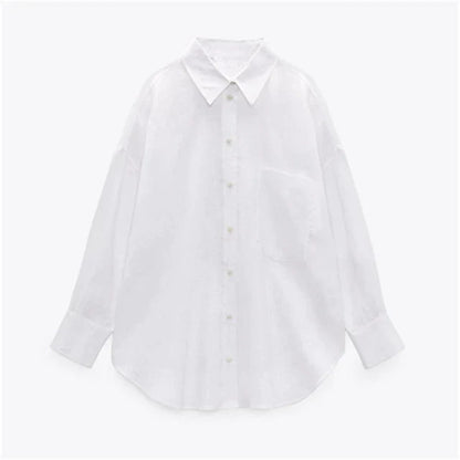 PB& ZASpring 2022 Frauen' s Vielseitige Langarm Revers Front Patch Taschen Seitenschlitz Saum geknöpfte Verschluss Leinen Shirt